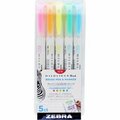 Zebra Pen Brush Pen and Marker, Fluorescent, 1/2inx7/10x5-3/5in, AST, 5PK ZEB79105